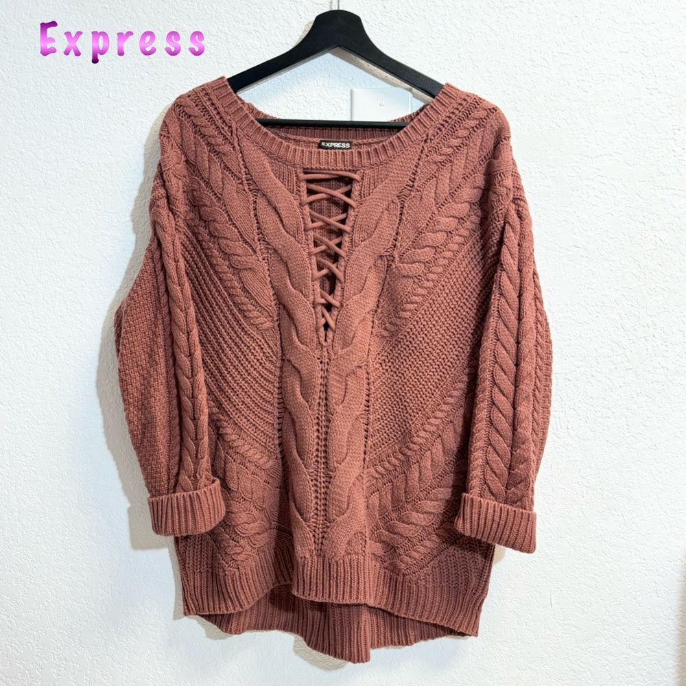 Express Mauve Rose Oversized Chunky Woman’s Sweater SM